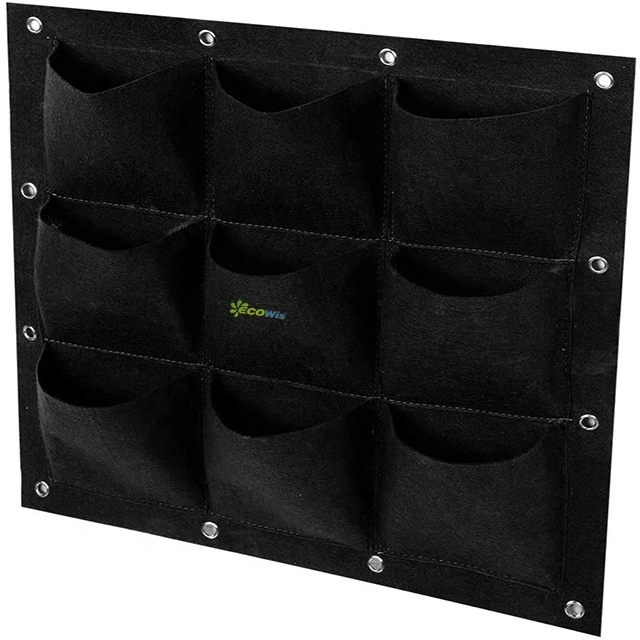 9 Pockets Vertical Grow Bags Garden Hanging Wall Planters Indoor/Outdoor Black