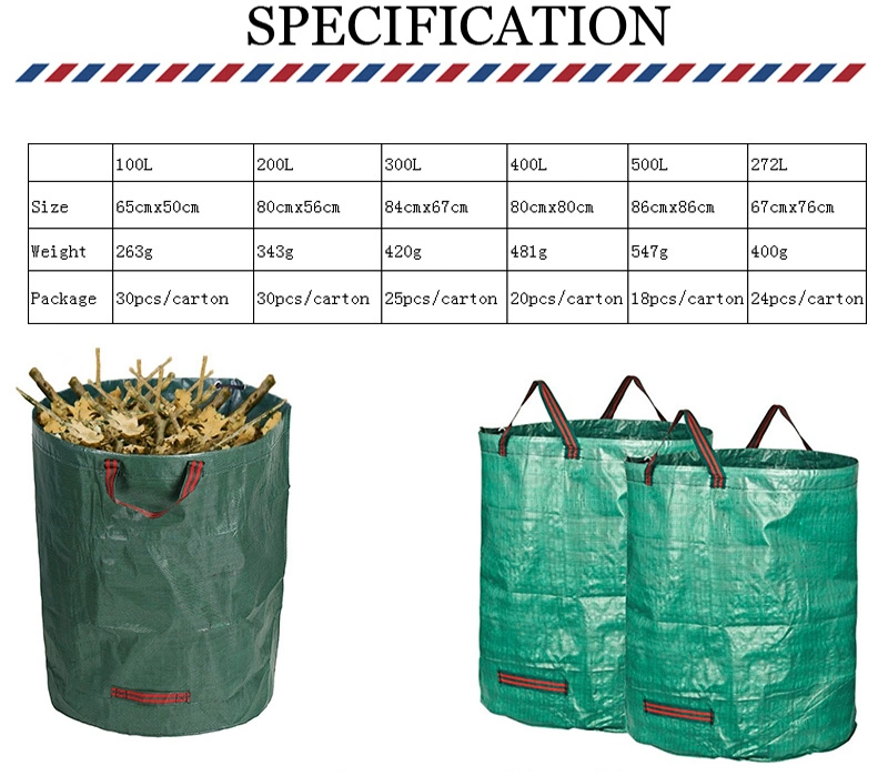 120L Portable Waterproof PP Woven Foldable Outdoor Garden Garbage Collection Leaf Bag