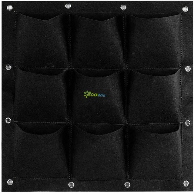 9 Pockets Vertical Grow Bags Garden Hanging Wall Planters Indoor/Outdoor Black