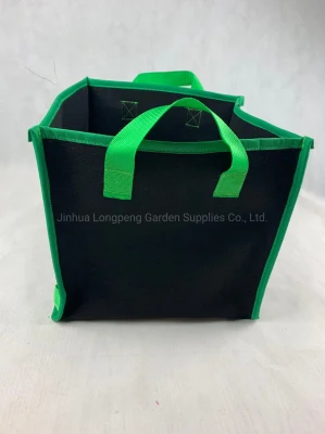 Квадратная сумка для растений из вентиляционной ткани с зелеными ручками